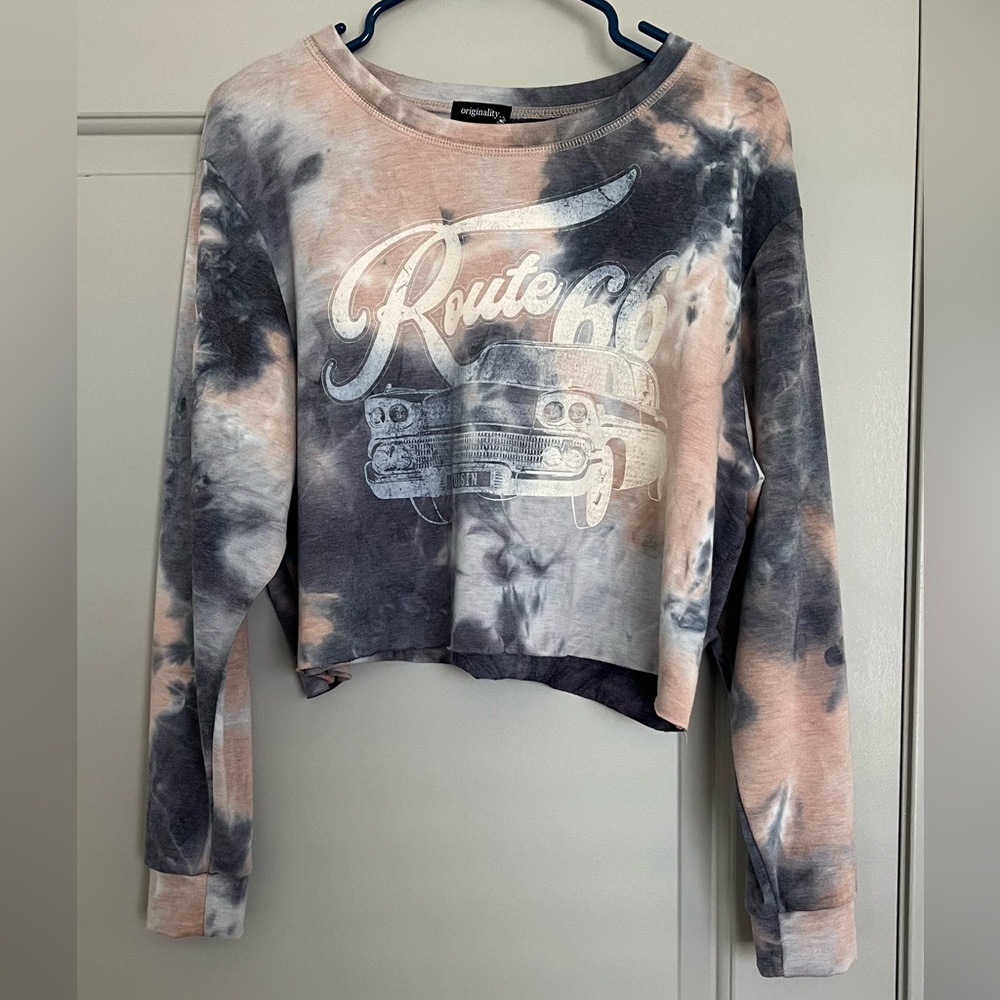 Multicolored Long Sleeve Route 66 Crop Top